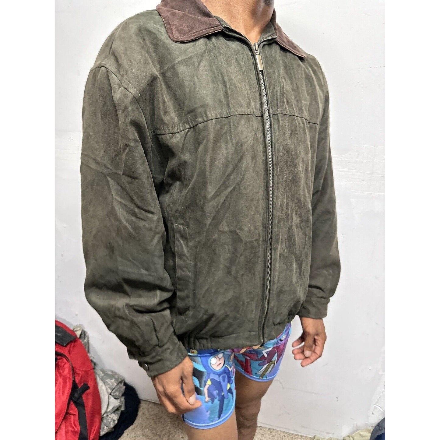 Men’s Forest Green Weather Report Full Zip Jacket Poly Suede Look