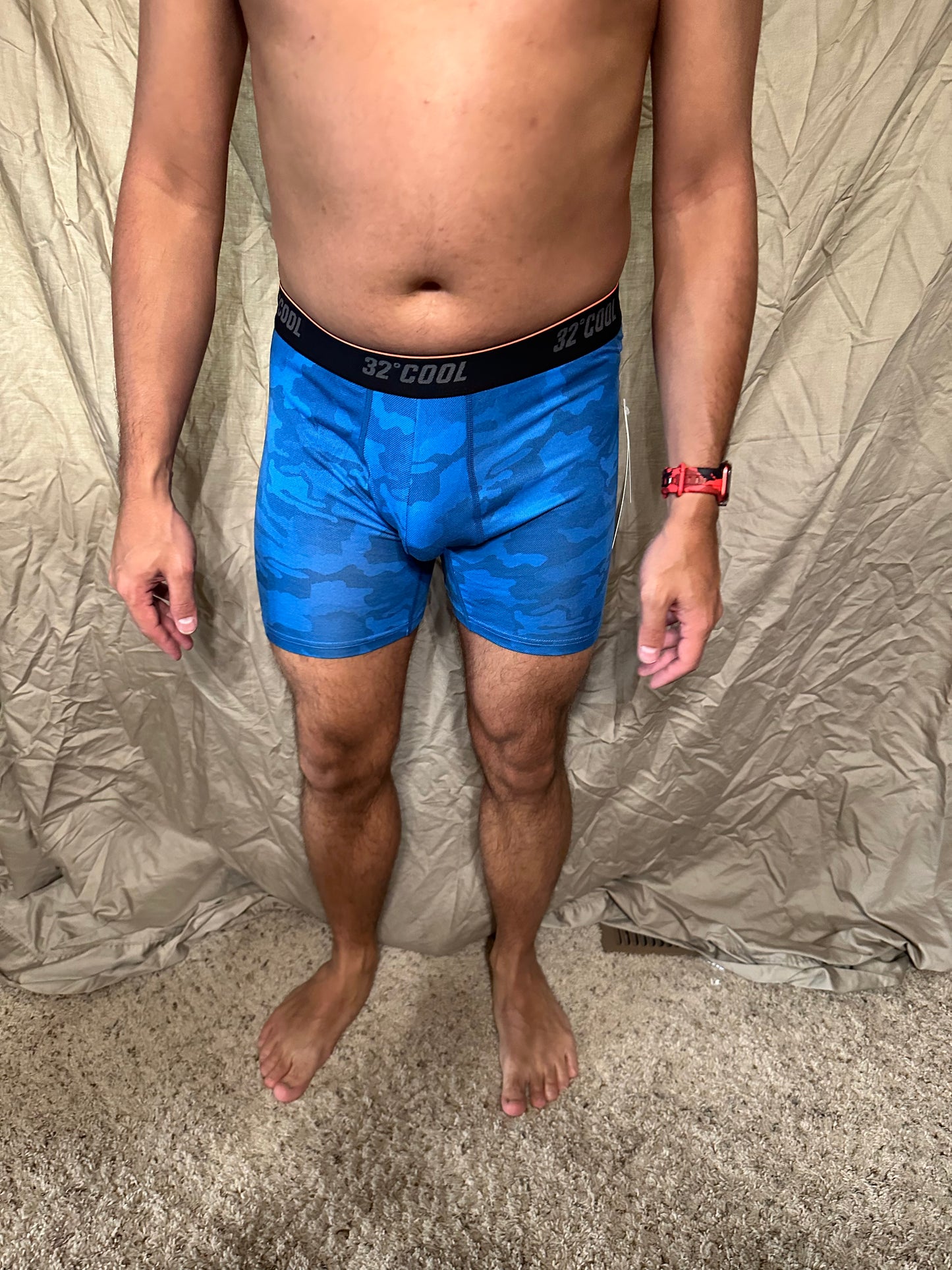 Men’s blue with camo pattern 32 degree cool boxer briefs size small