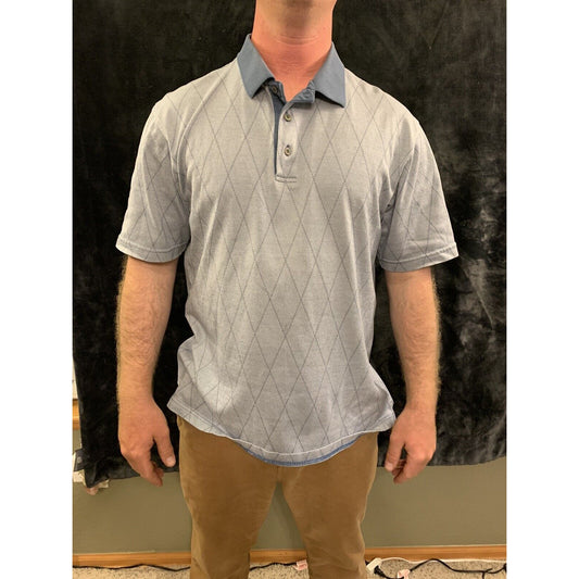 Jos A Bank Leadbetter Men Polo Shirt Short Sleeve Golf Blue Cotton Pinpoint L