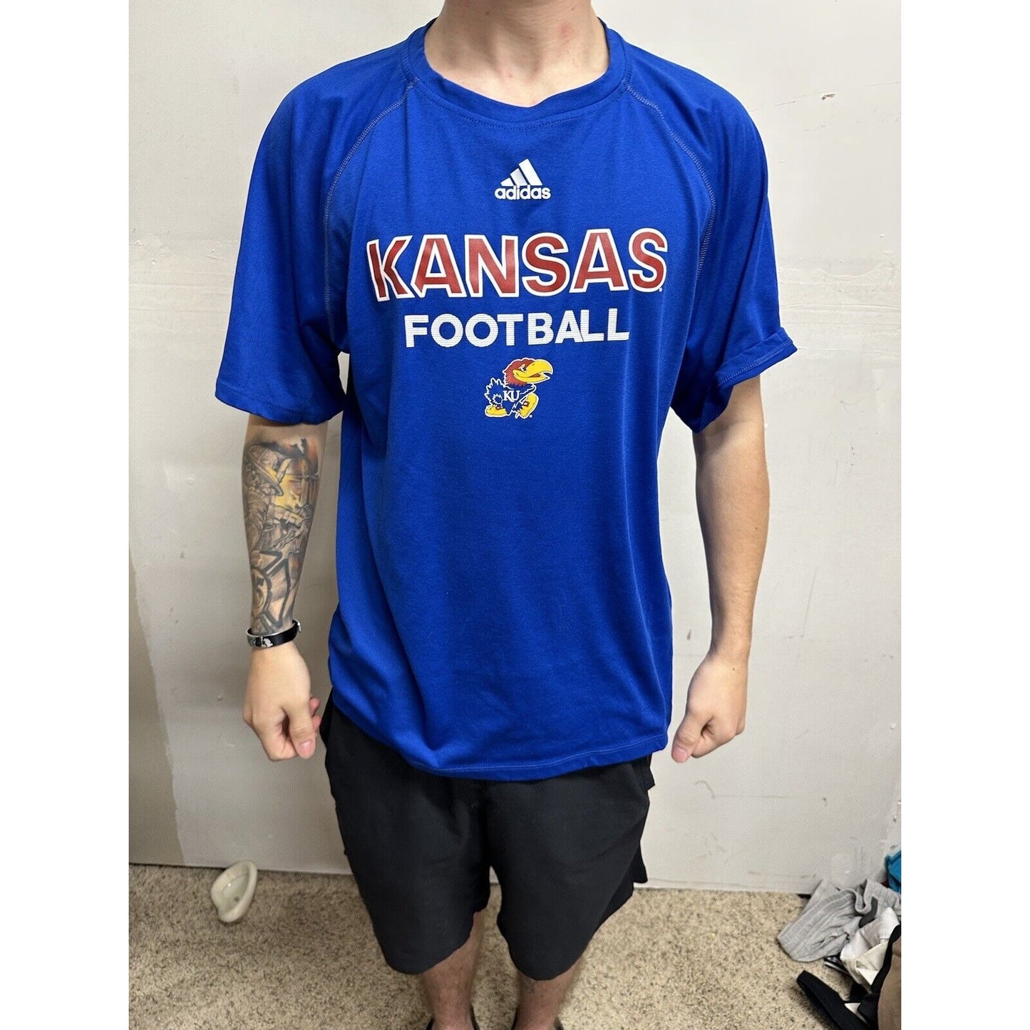 Men’s Medium Kansas Football Medium Adidas Climalite Tshirt