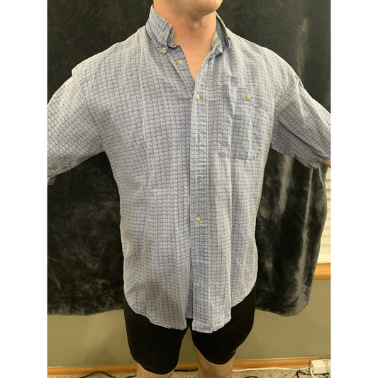 Bugle Boy Company Mens Medium Short Sleeve Blue Checkered Shirt Sleeve Pocket