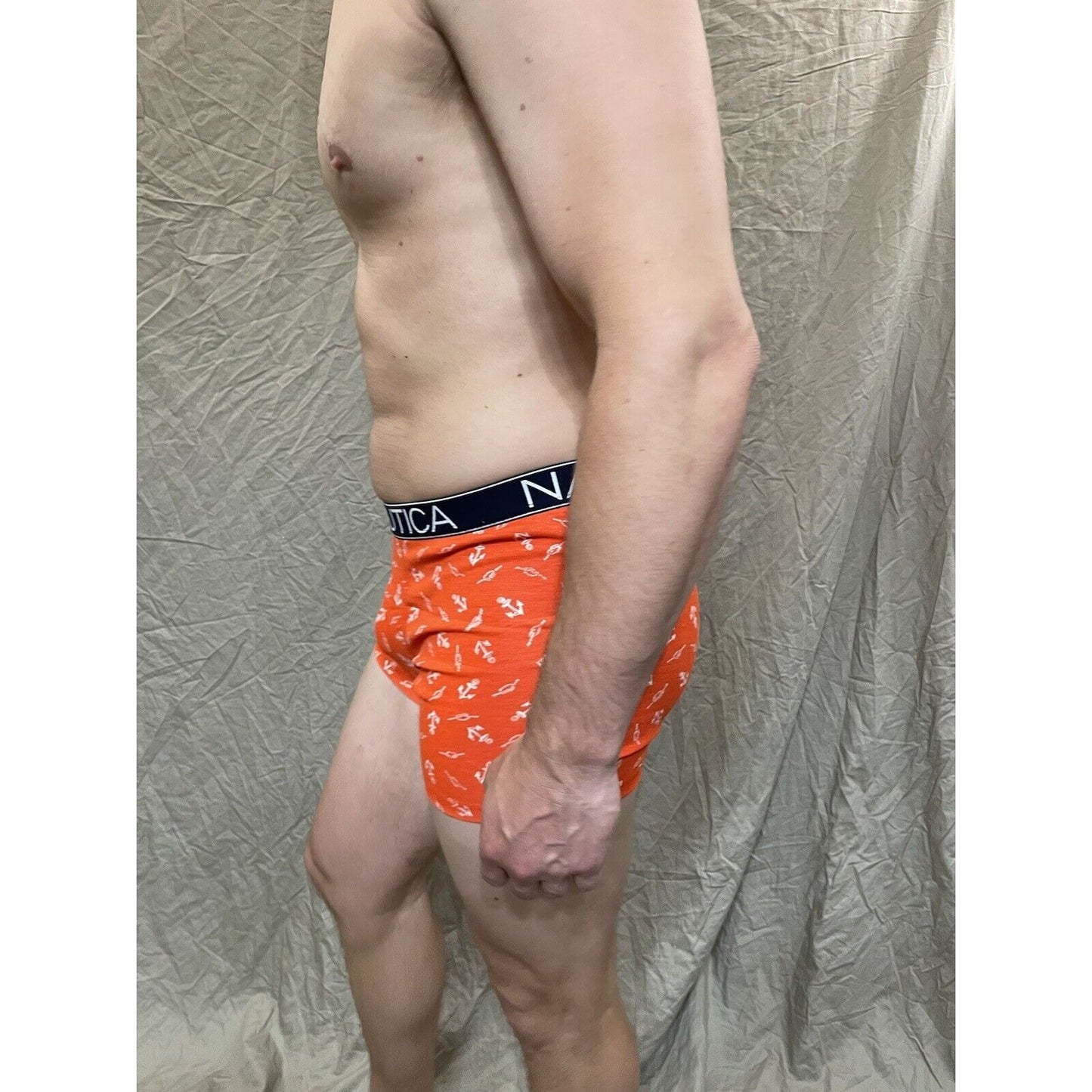 men's nautica 5% spandex boxer brief Orange Large With Anchors