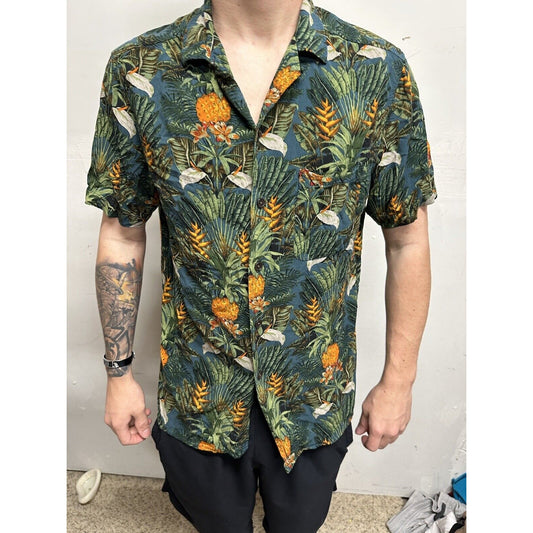 Men’s Medium Goodfellow Tropical Hawaiian Shirt Button Up Short Sleeve