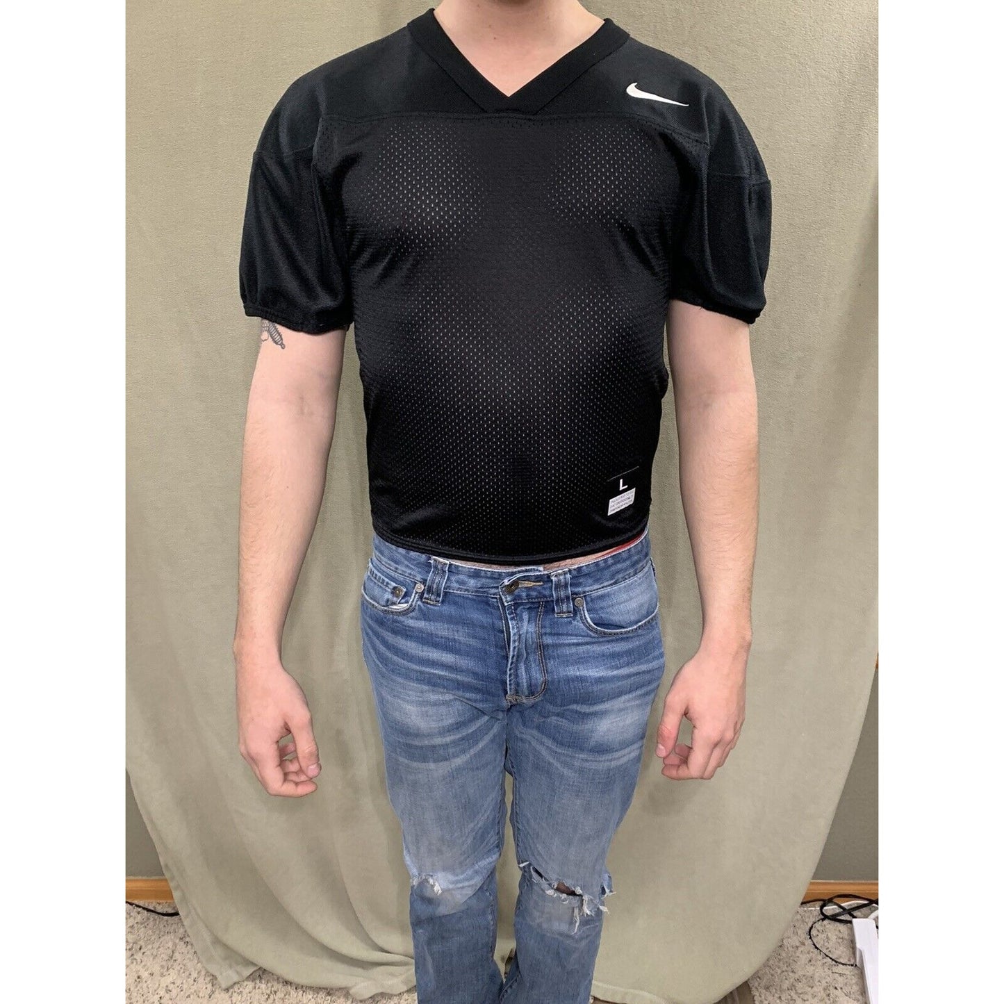 Men’s Nike Football Practice Jersey Solid Black Mens Size Large White Logo