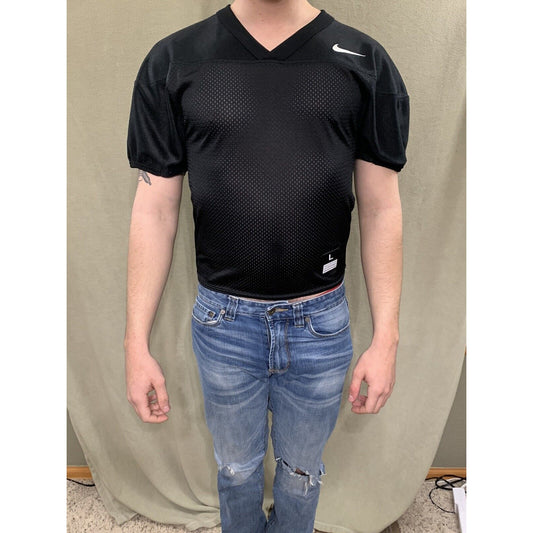 Men’s Nike Football Practice Jersey Solid Black Mens Size Large White Logo