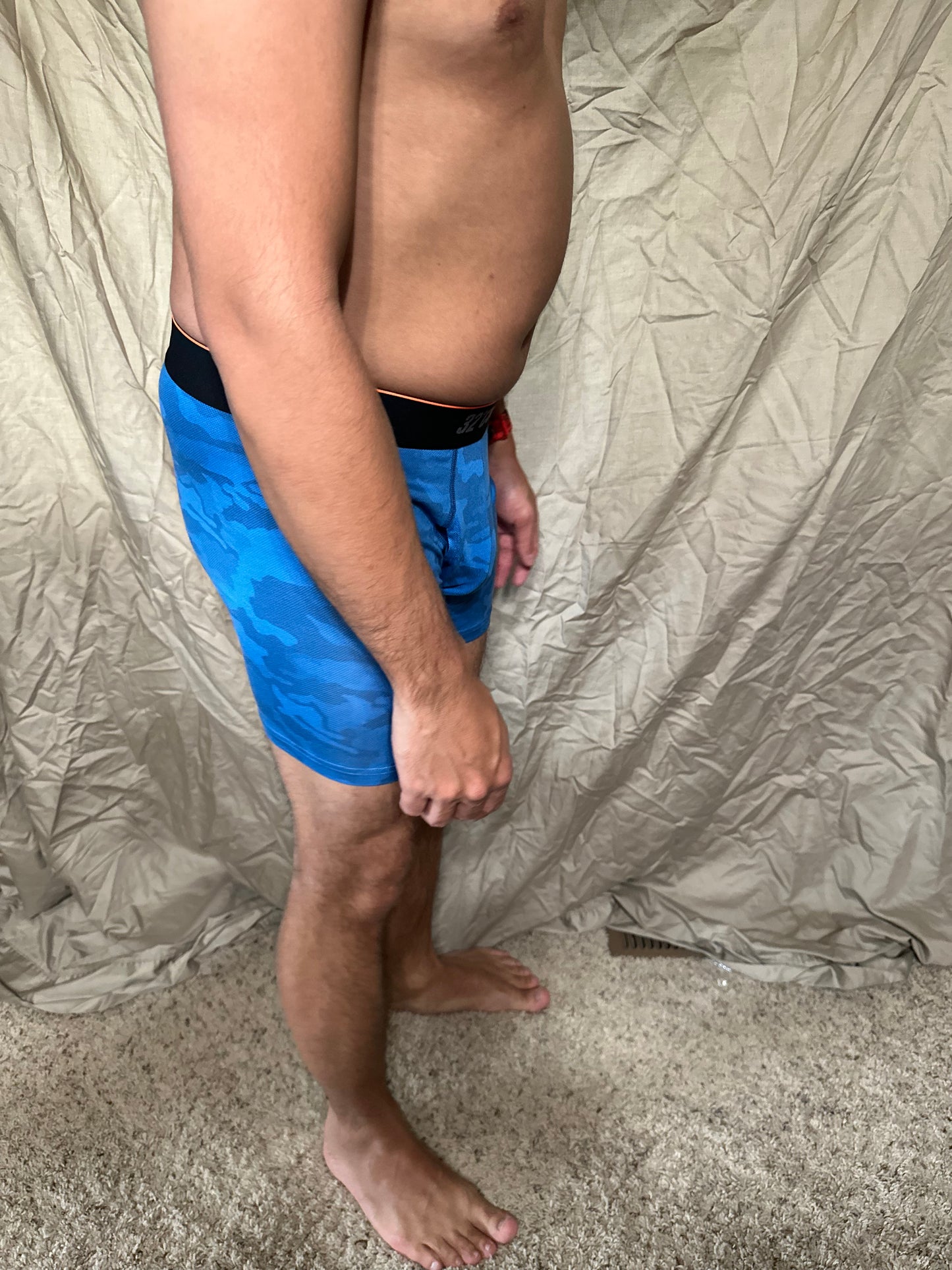 Men’s blue with camo pattern 32 degree cool boxer briefs size small
