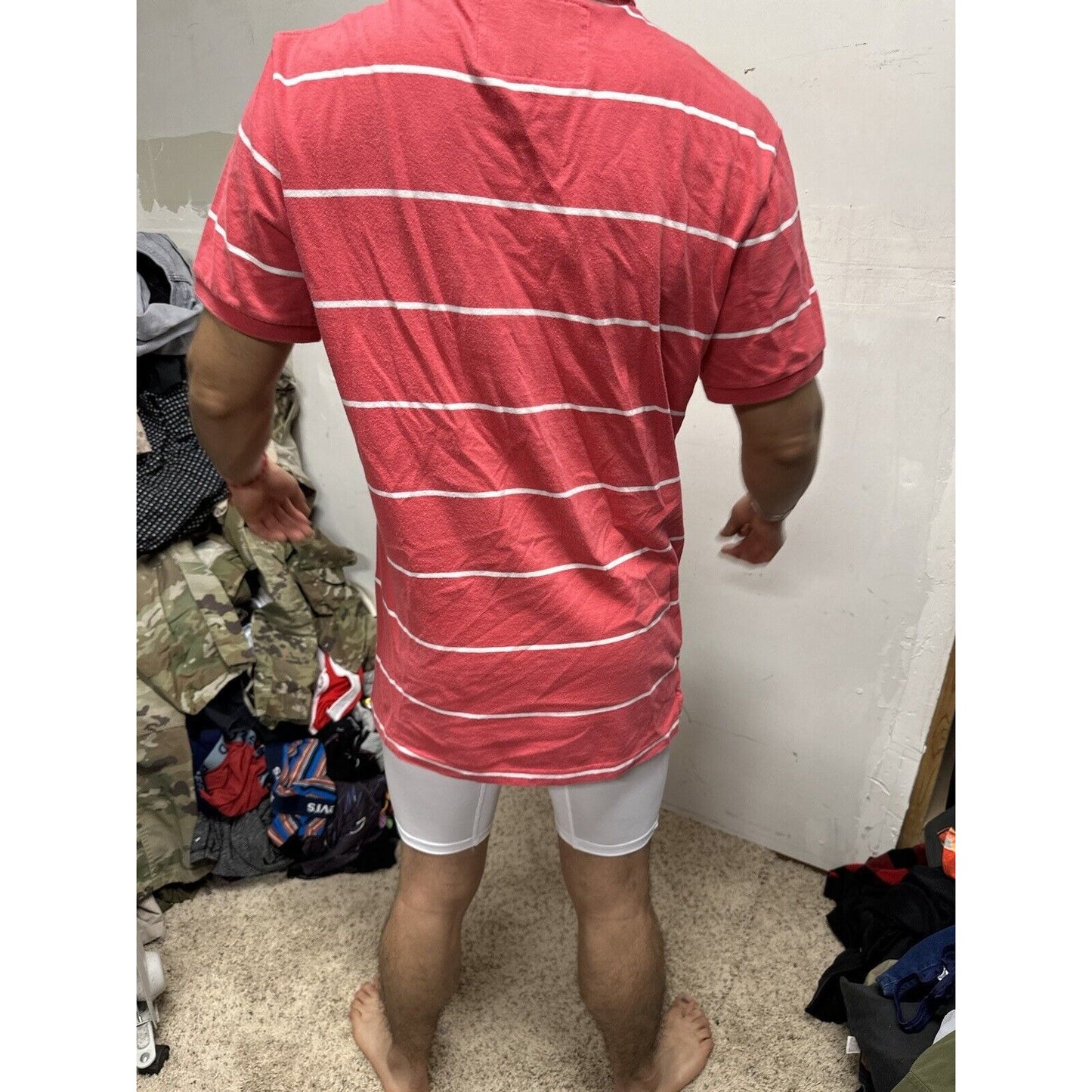 Men’s Vintage Fit American Eagle Polo Large Pink White Striped