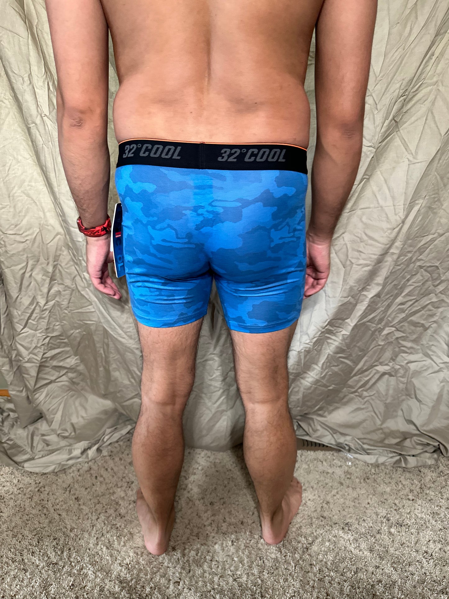 Men’s blue with camo pattern 32 degree cool boxer briefs size small