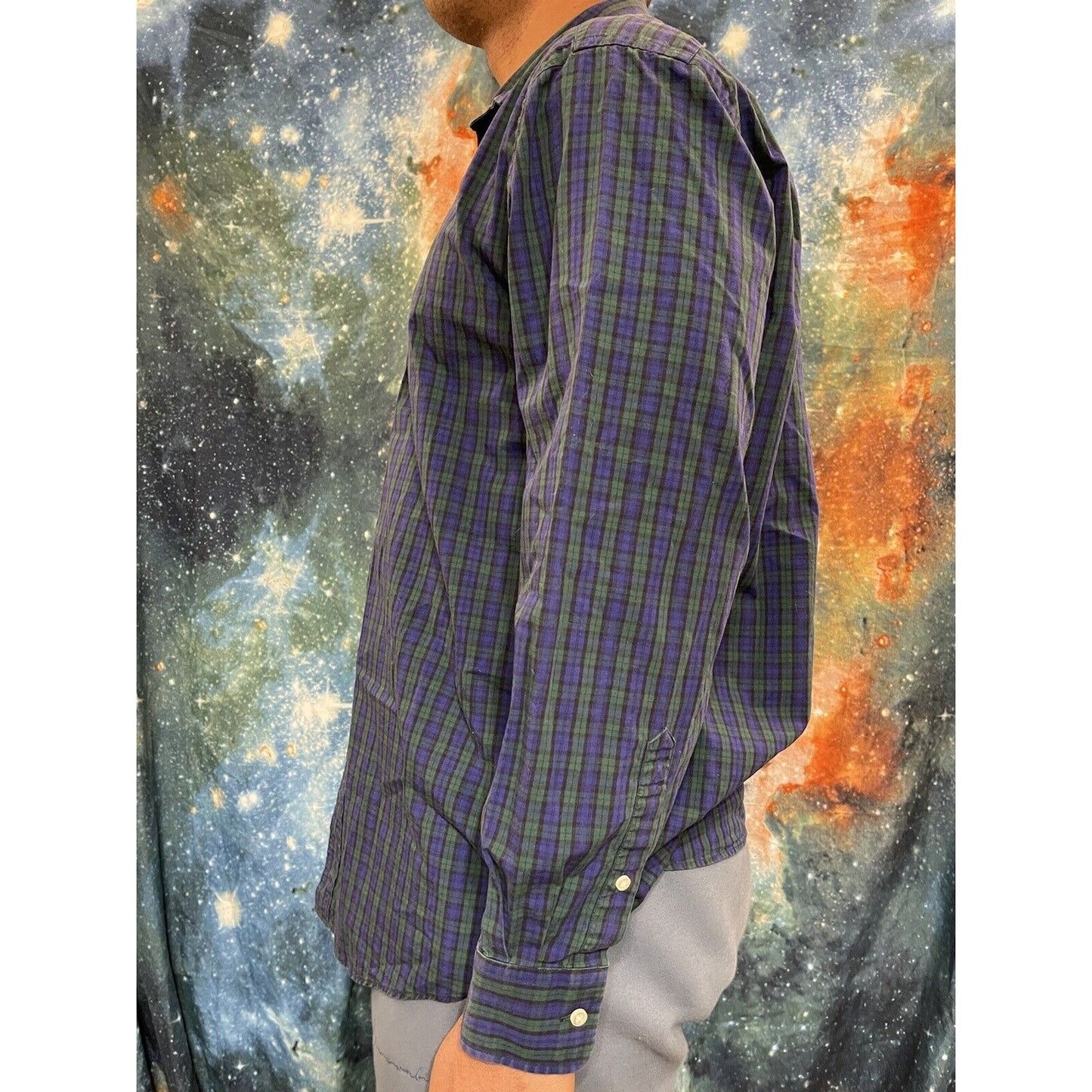 Men’s Tommy Hilfiger Button up plaid blue green regular fit 16.5 long sleeve