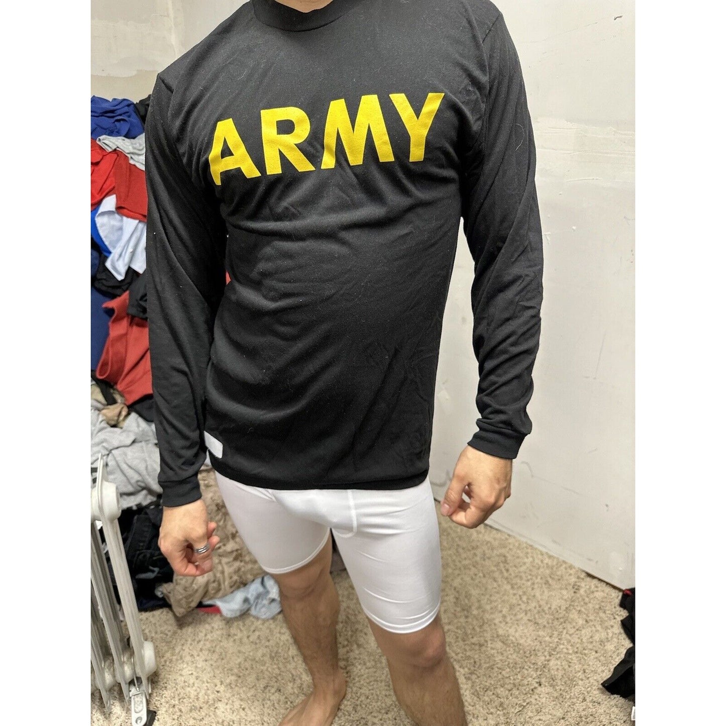 Men’s Army Pt Shirt Long Sleeve Uniform Black Multiple Sizes Long Sleeve