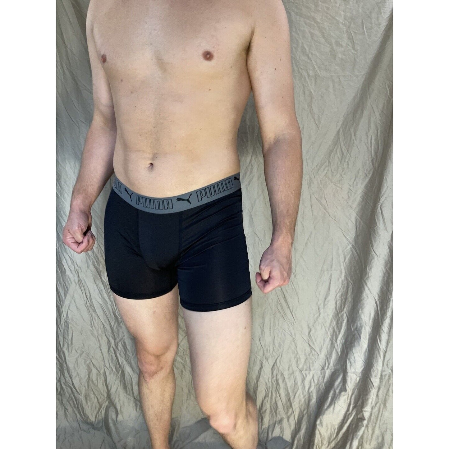 men's medium puma compression shorts black with gray band