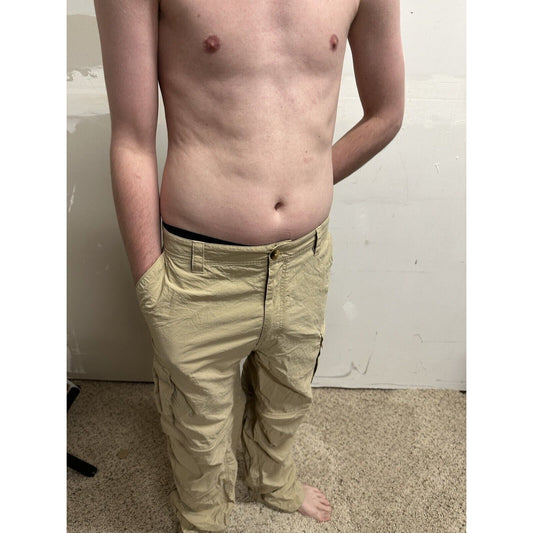 men’s khaki REI XL 34 length cargo pants zippered legs