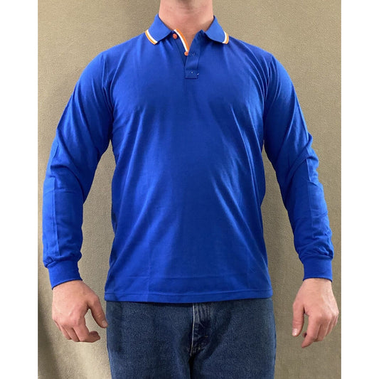 Tworoy Korea Men’s XL (Asian Size) Royal Blue Cotton Long Sleeves Polo Shirt NWT