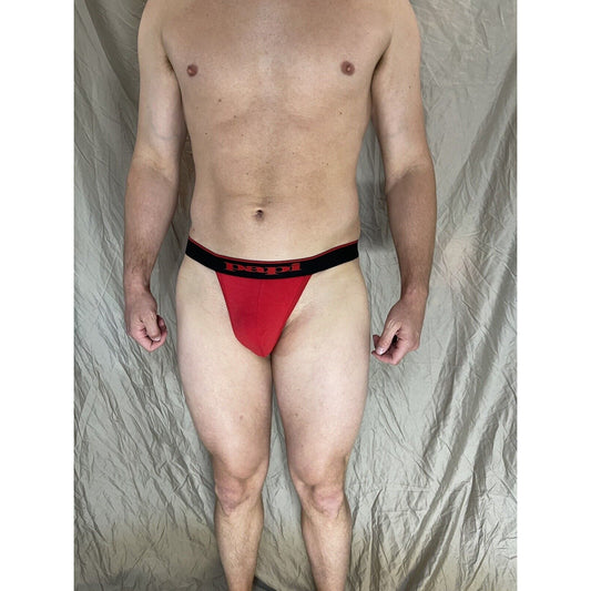 men's red papi thong black band Medium