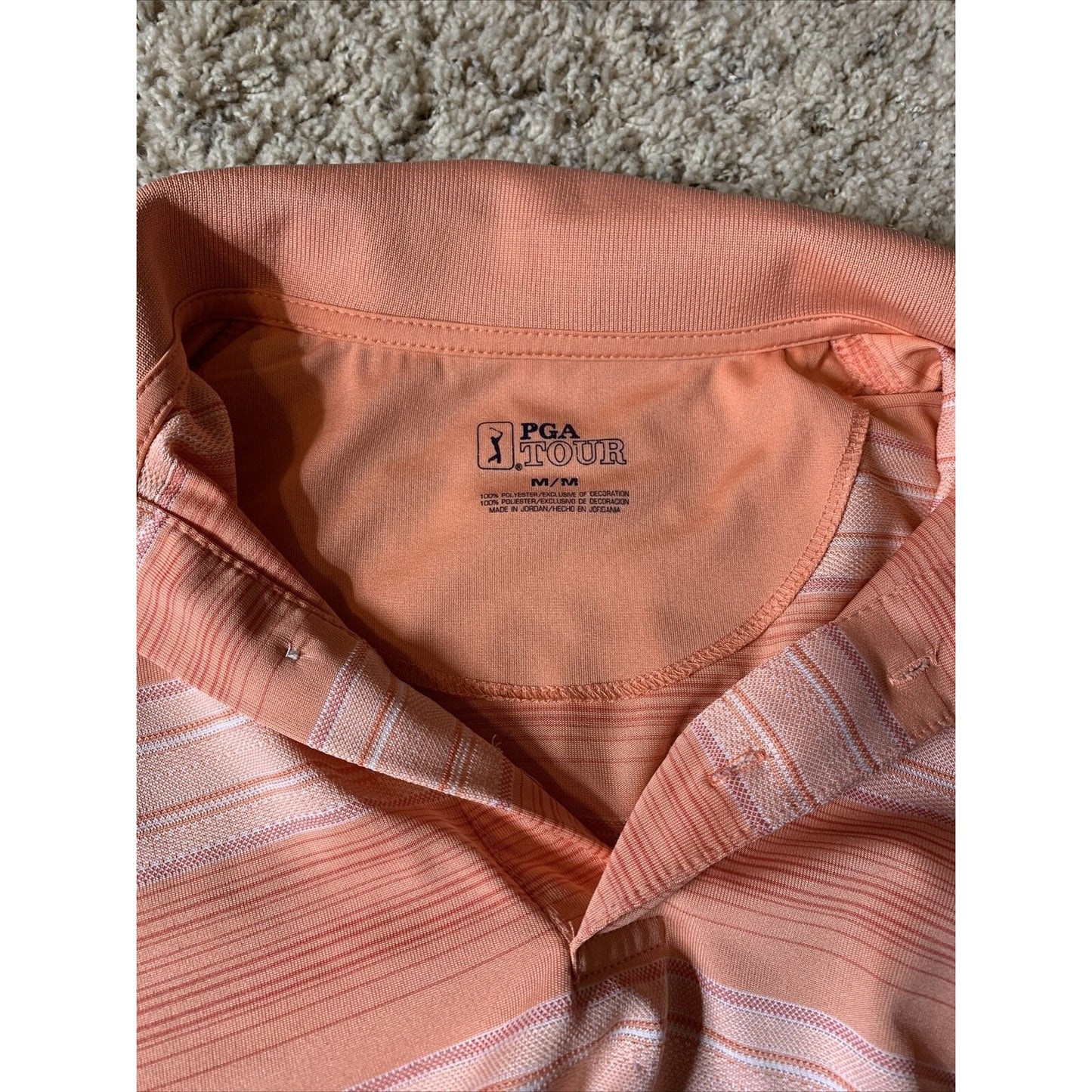 Men's PGA TOUR Orange Polyester Pink/Coral Golf Shirt Short Sleeve Medium M