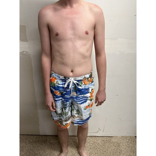 men’s merona medium hawaii bathing suit swim trunks blue