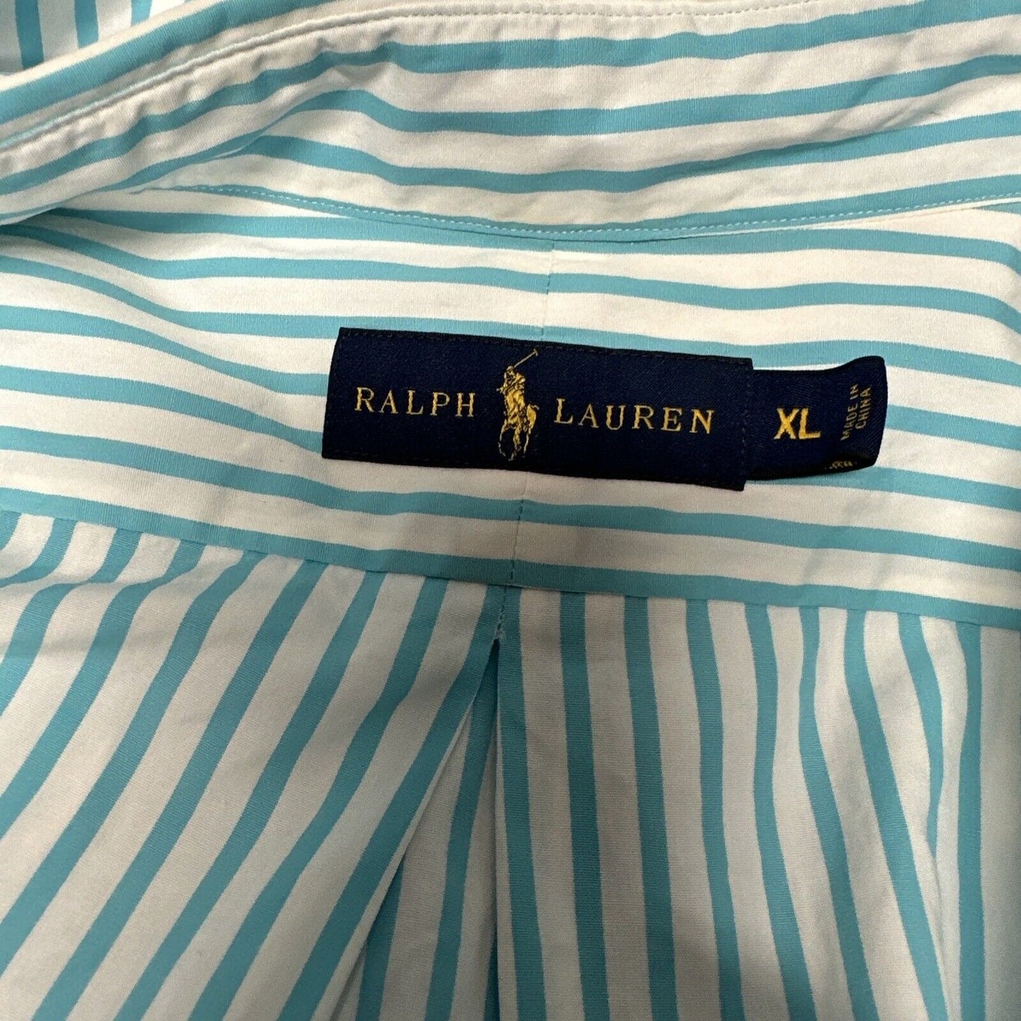 Men’s Teal And White Striped XL Button Up Long Sleeve Ralph Lauren Shirt