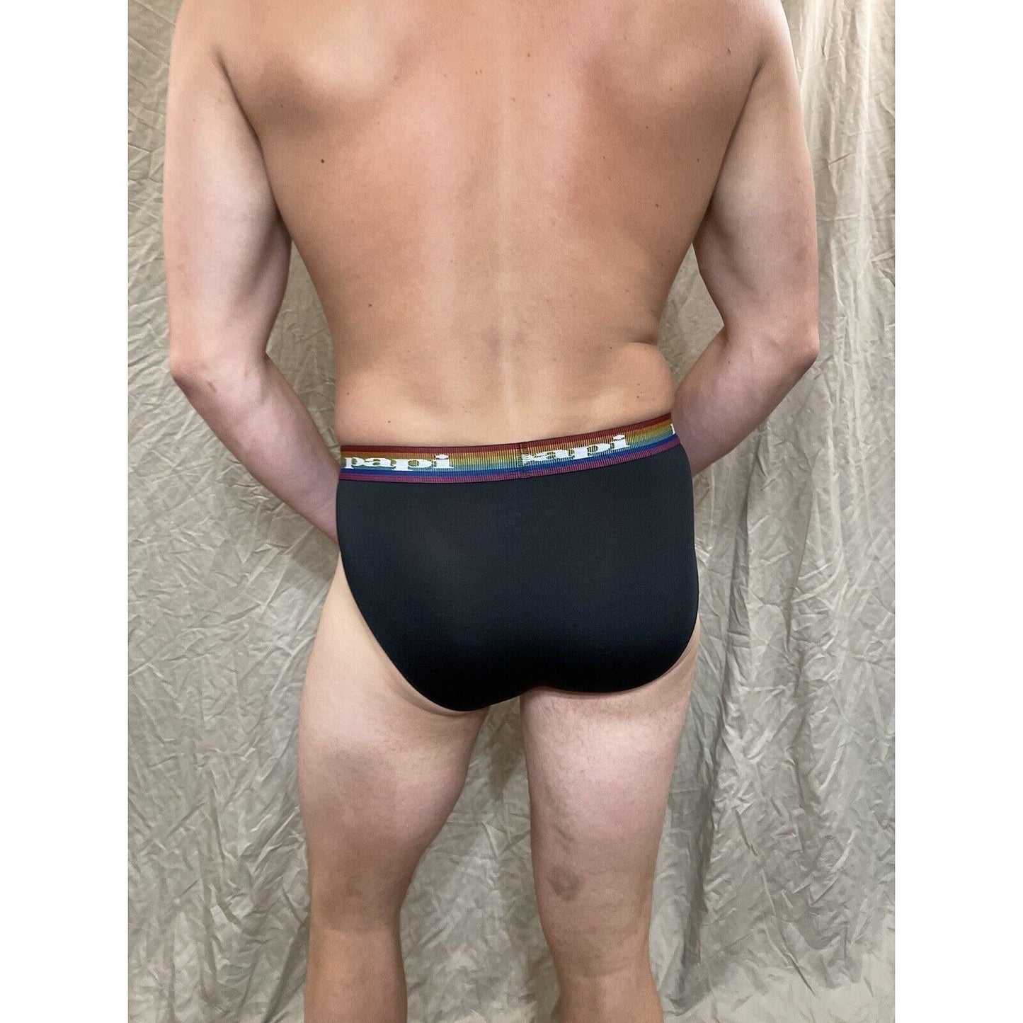 men's black rainbow pride papi brief 8% spandex medium