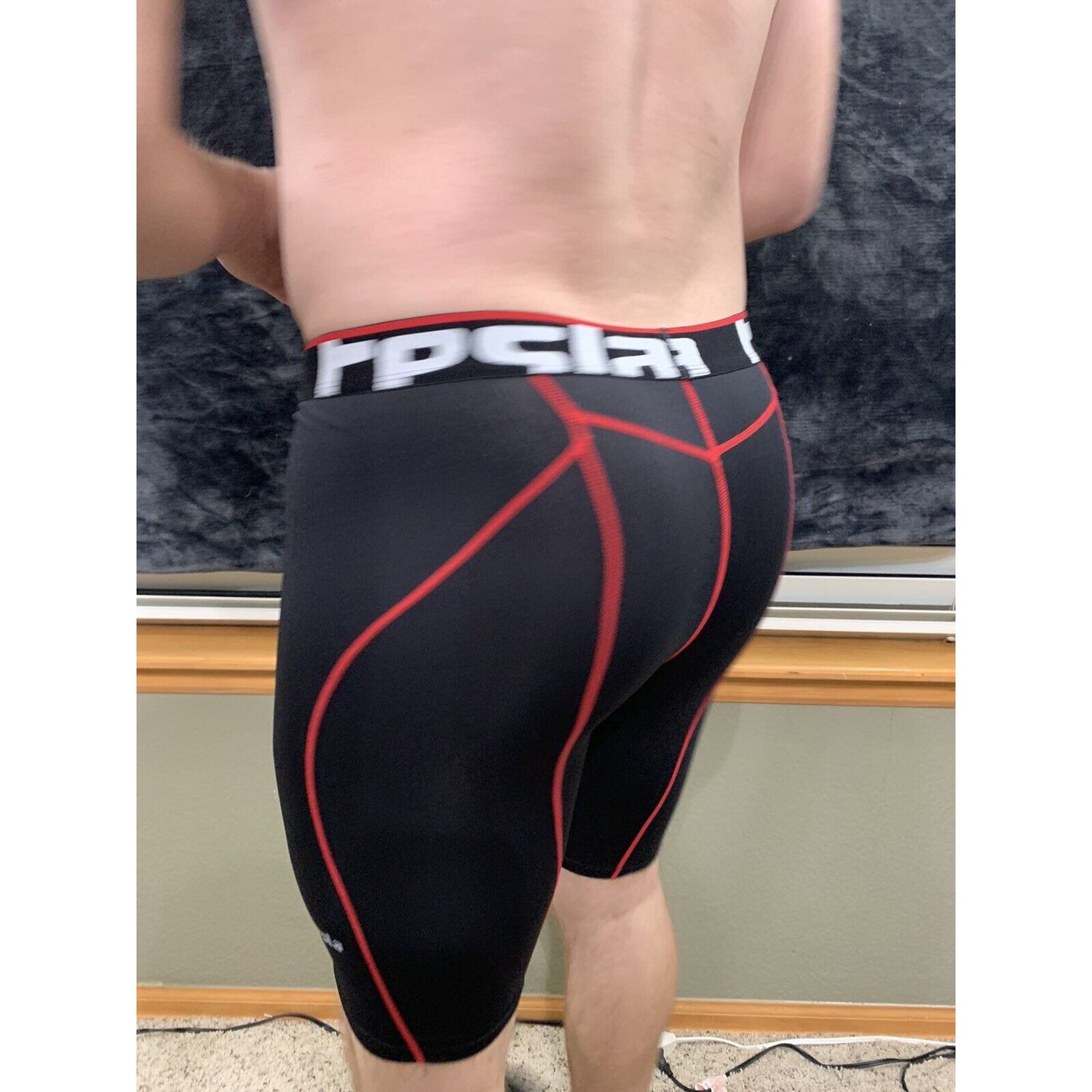Men's Tesla Compression Running Cycling Performance Shorts Black Red XL
