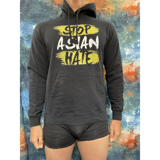 Men’s Medium Black Stop Asian Hate Hoodie Port & Company
