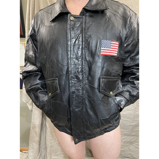 Men's XL genuine leather god bless america black Jacket