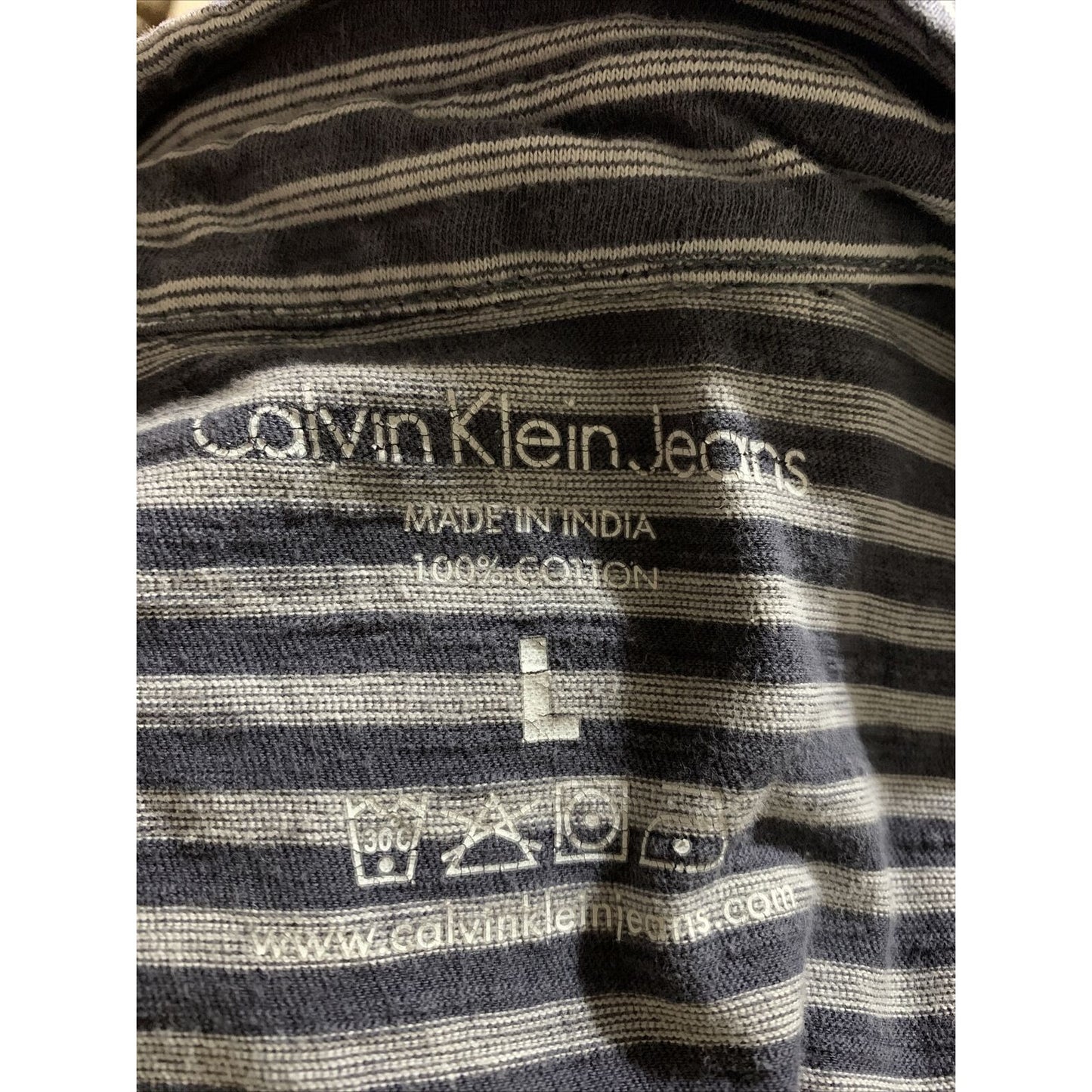 Men's Calvin Klein Jeans Short Sleeve T-Shirt Striped Size Large Black/Gray
