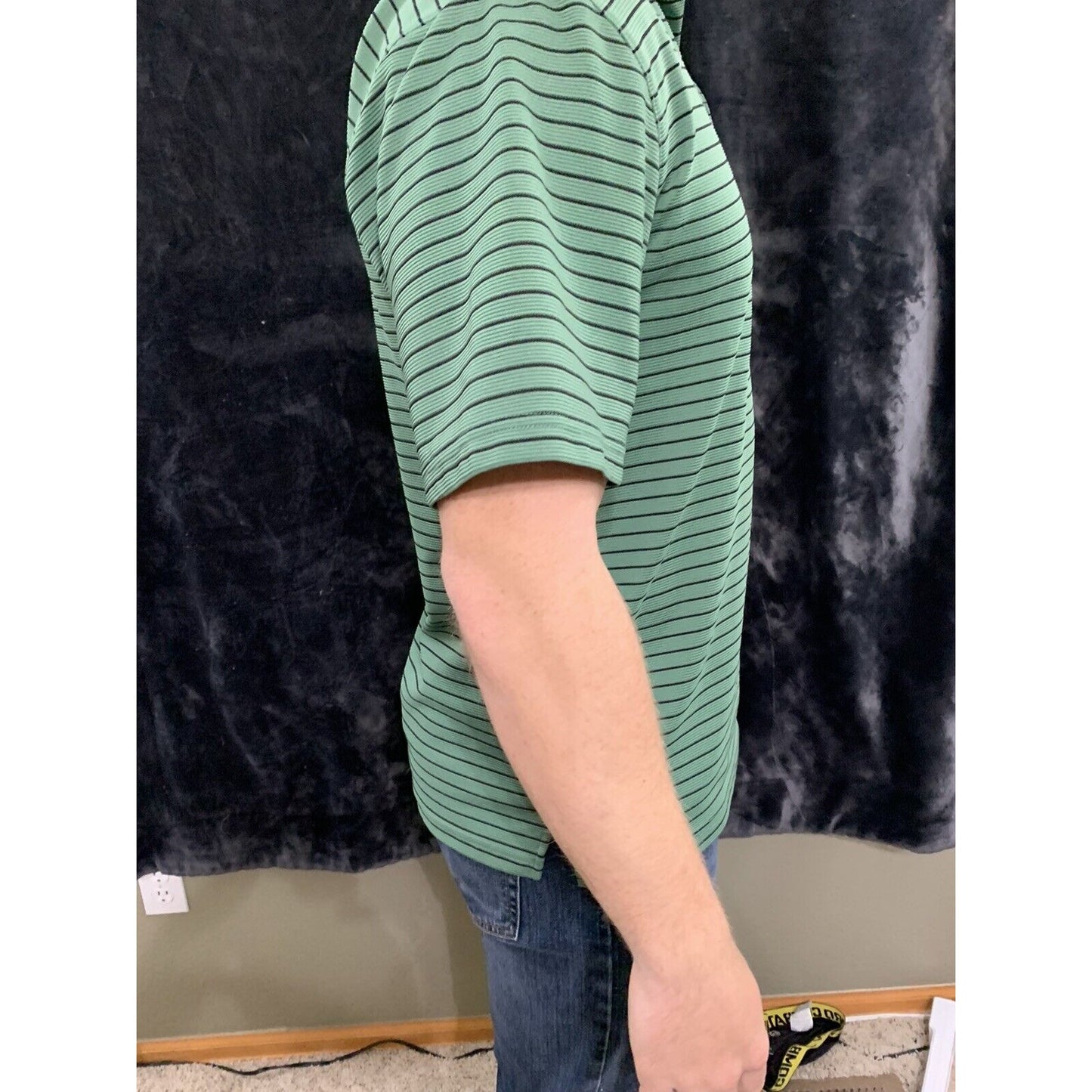 Grand Slam Mens Short Sleeve Green Striped Performance Golf Polo Polyester Sz M