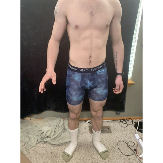 Men’s Reebox Camo Compression Shorts Medium 10% Spandex With Teal Band