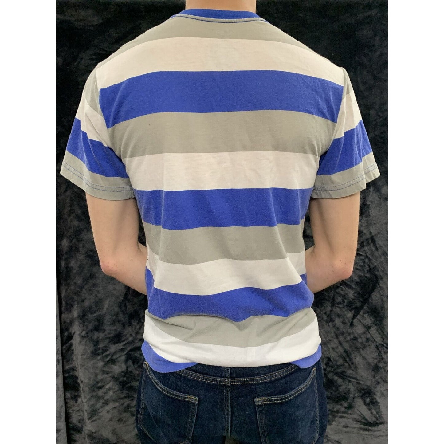 OP Ocean Pacific Gray, White, Blue Stripes Men’s Small V-neck T-shirt