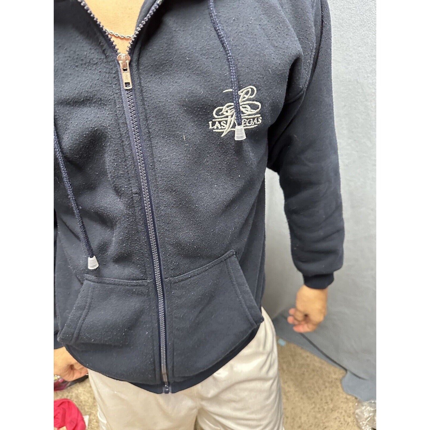 Men’s Dark Blue Full Zip Hoodie Las Vegas Medium DC Classic Polyester