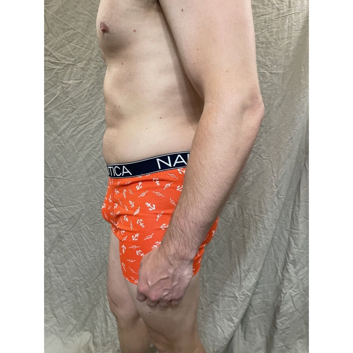 men's nautica 5% spandex boxer brief Orange Large With Anchors