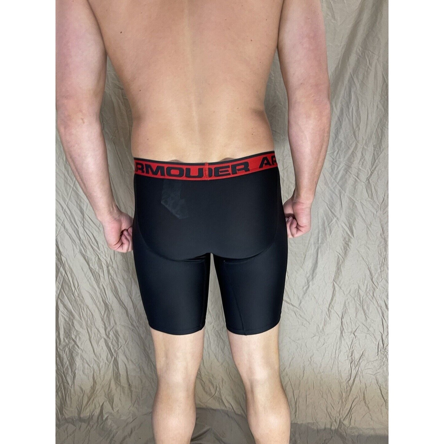 men's under armour boxer jock black with red band small