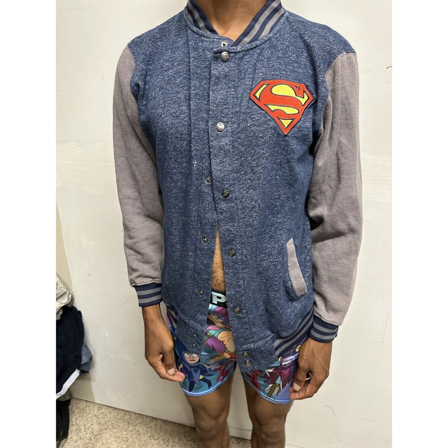Men’s Superman DC Comics Blue Superman Snap Up Jacket Small