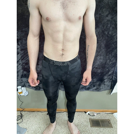 Men’s Medium Dark Gray Camo TSLA Base Layer Compression Pants