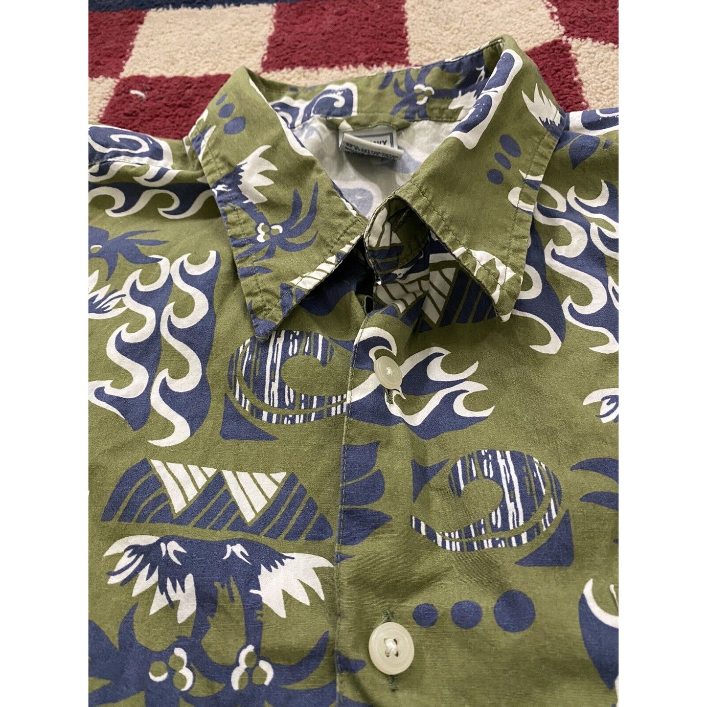 Old Navy Men's Tropical Shirt Short Sleeves Button-down Green/Blue Shirt Large