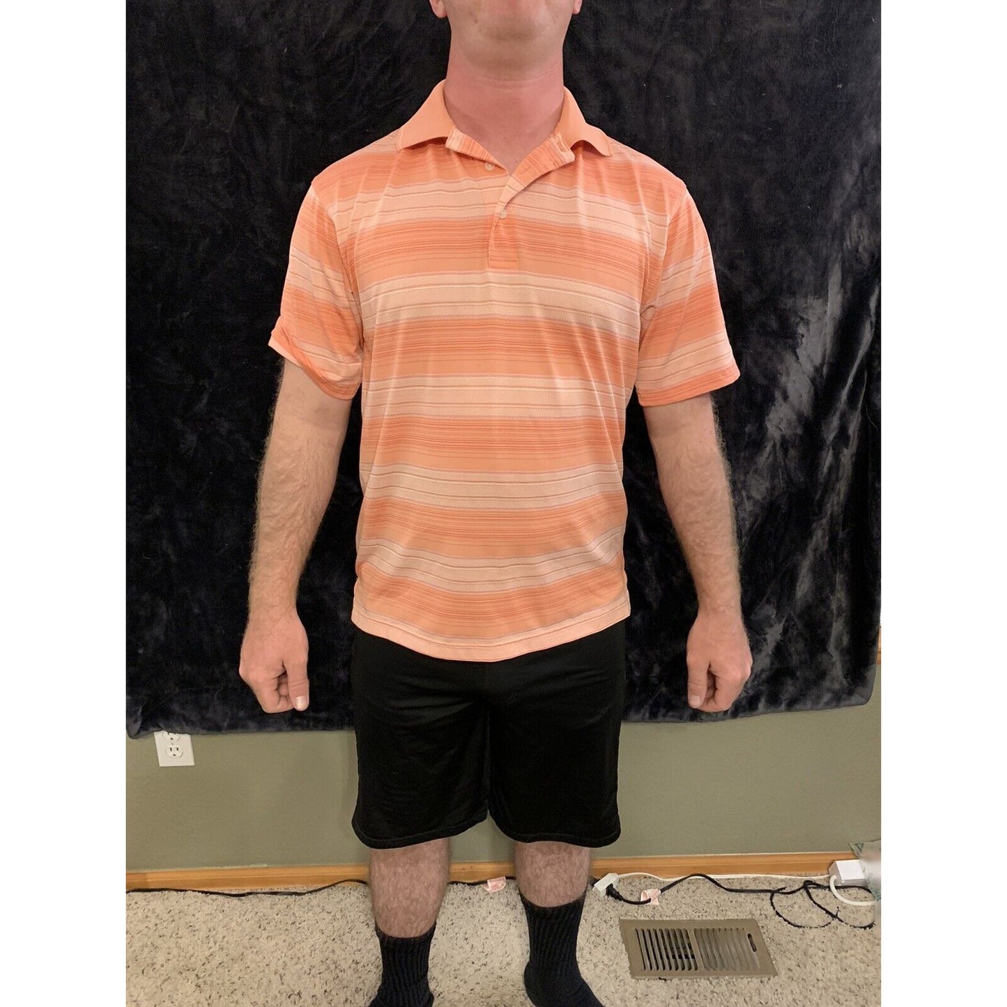 Men's PGA TOUR Orange Polyester Pink/Coral Golf Shirt Short Sleeve Medium M