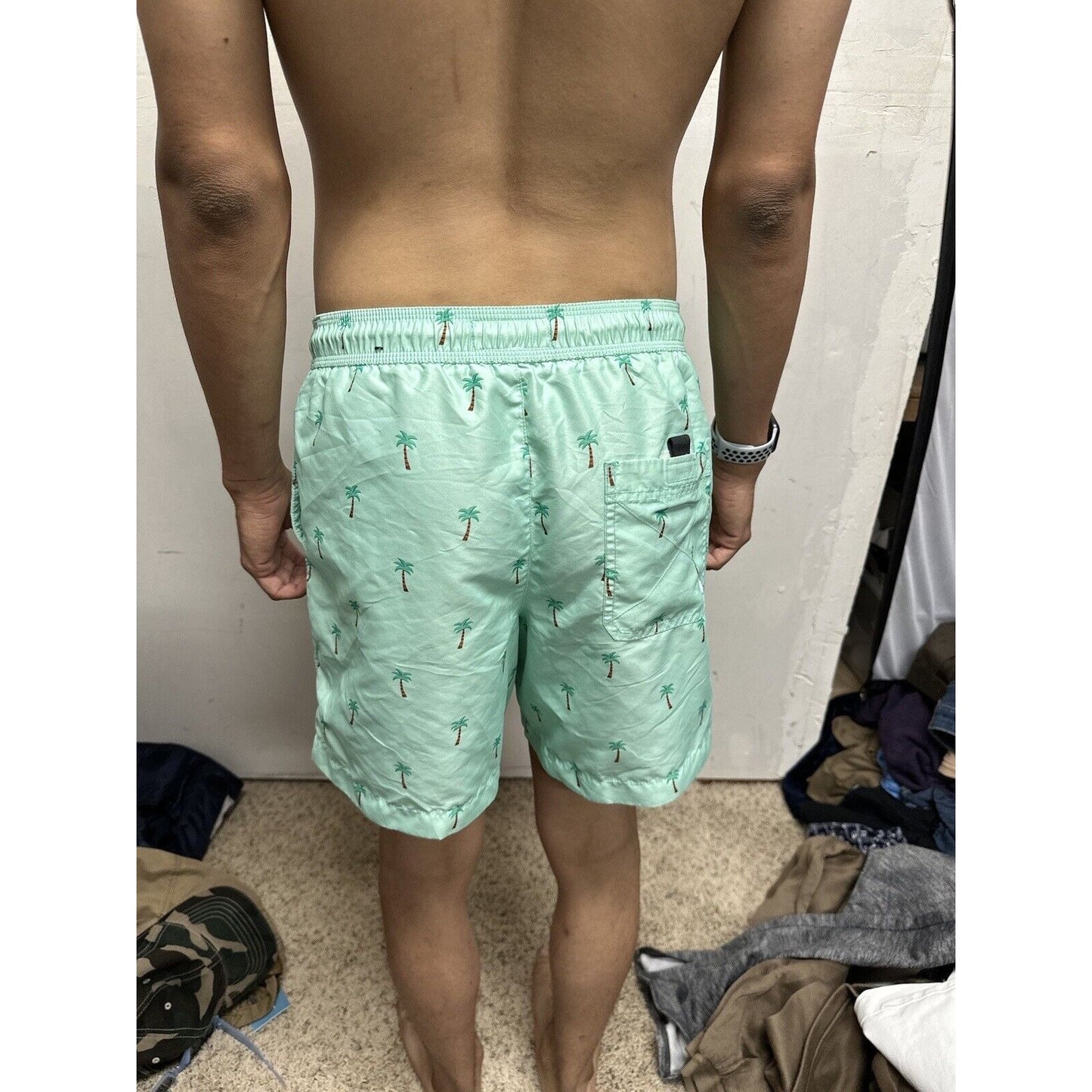 Men’s American Eagle Green Palm Tree Swim Trunks Small