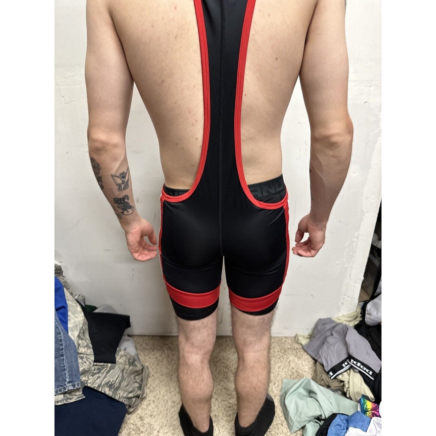 Men’s Tauwell Wrestling Singlet Black And Red With White Large