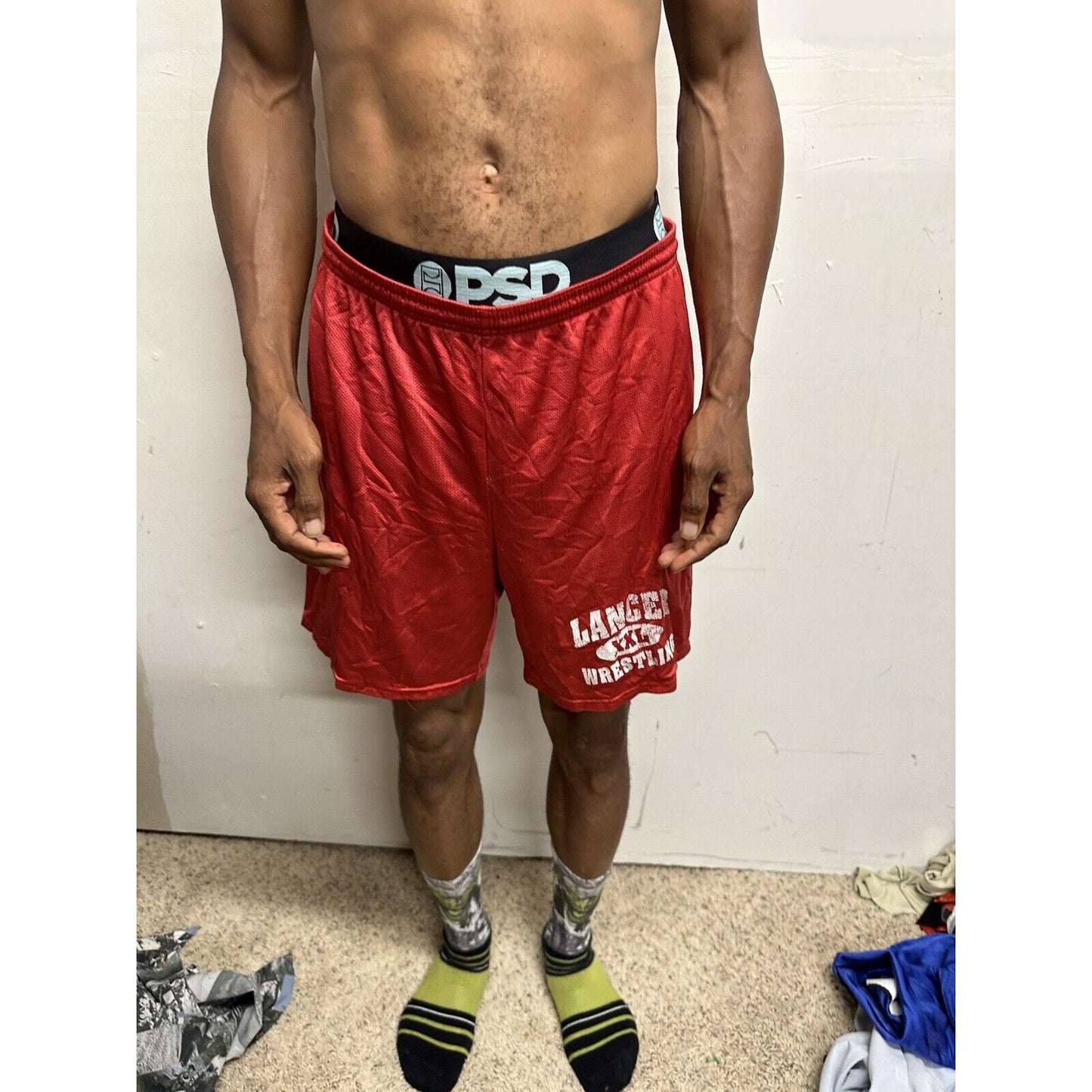 Men’s Large Red Lancer Wrestling Athletic Shorts No Pockets