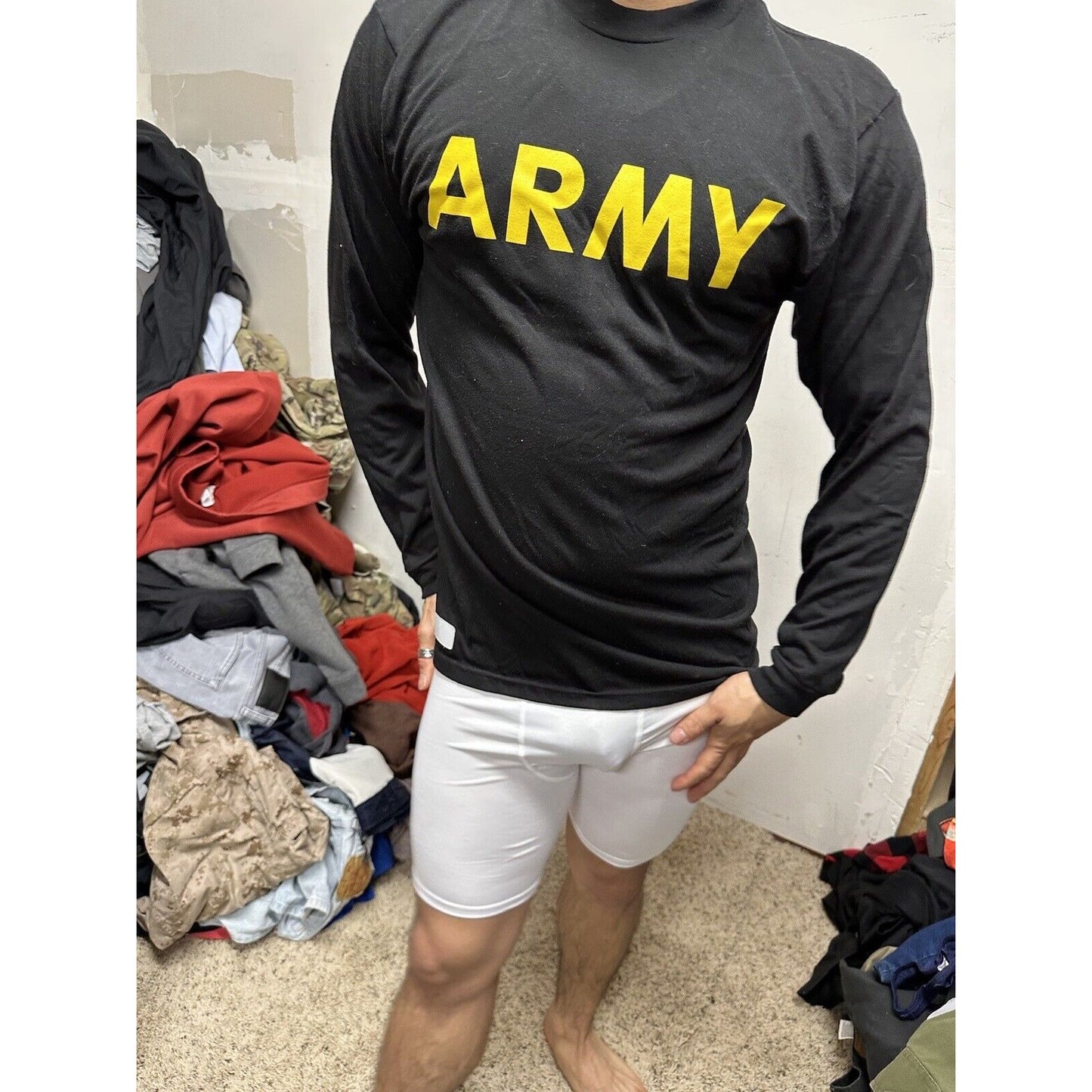 Men’s Army Pt Shirt Long Sleeve Uniform Black Multiple Sizes Long Sleeve