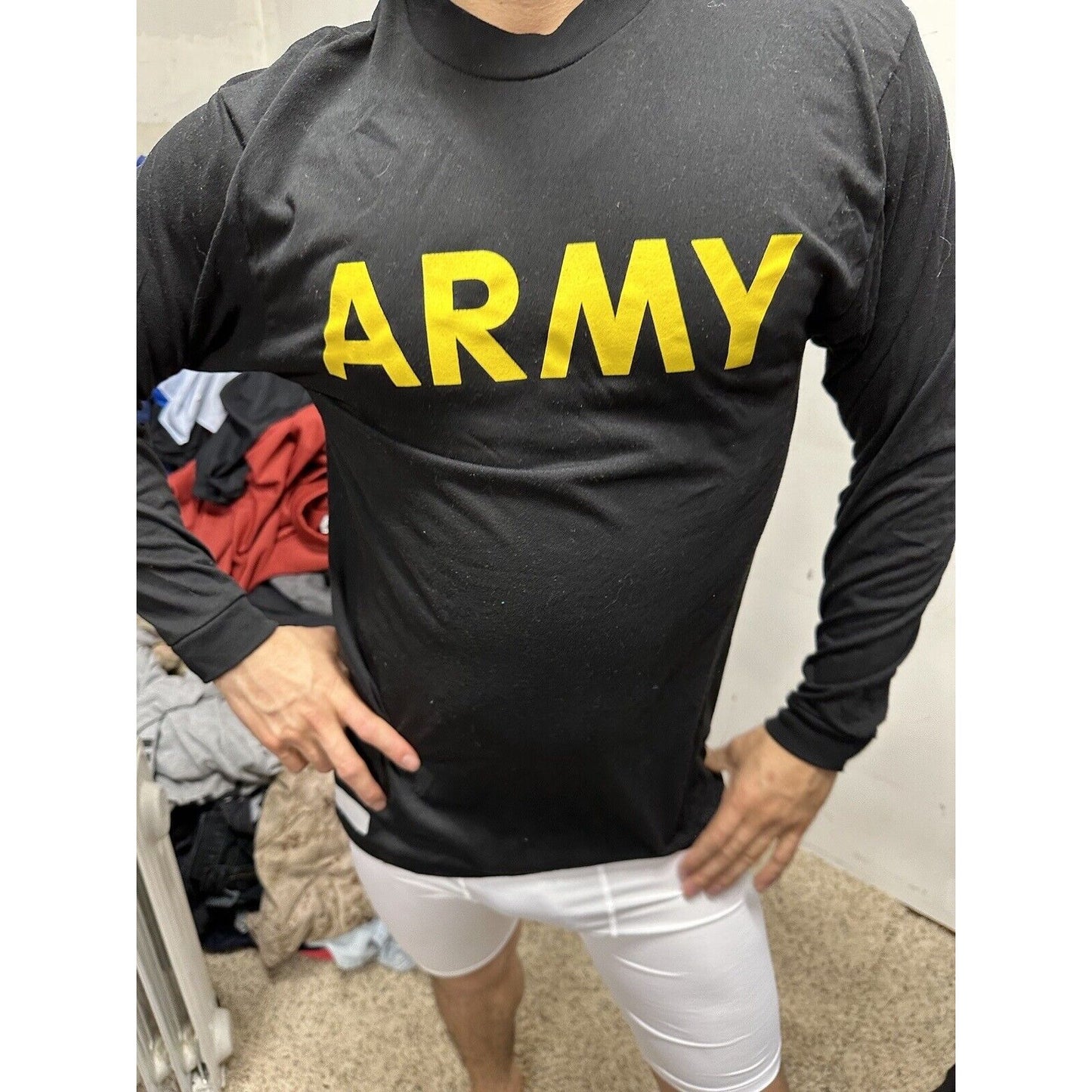 Men’s Army Pt Shirt Long Sleeve Uniform Black Multiple Sizes Long Sleeve