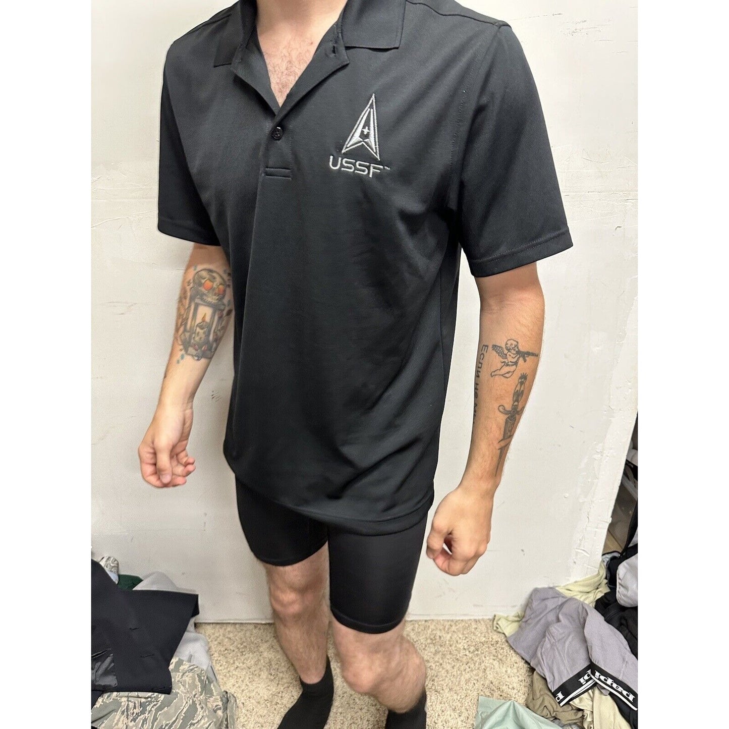 Men’s USSF Space Force Black Port Authority Medium Polo Shirt Short  Sleeves