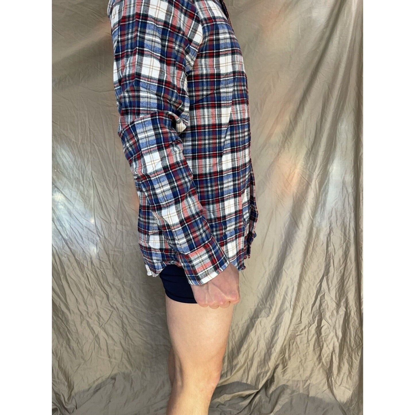 men's plaid blue red st john's bay large polar bear mulit long sleeve buttonup