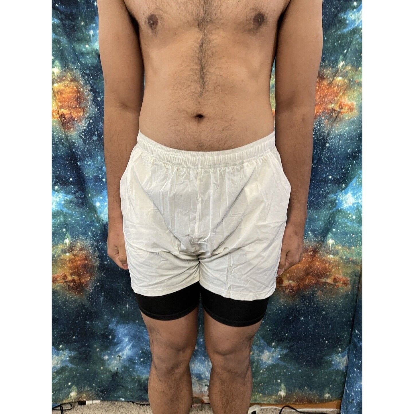 Pudolla White Large Running Shorts with Liner and pockets