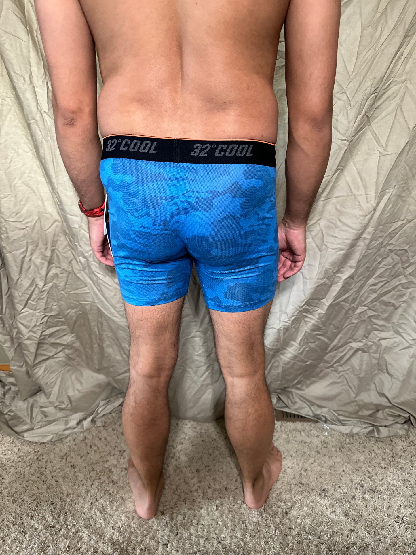 Men’s blue with camo pattern 32 degree cool boxer briefs size small