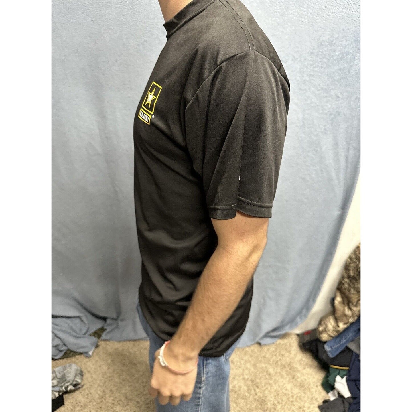Men’s Army Small Tshirt Physical Fitness Uniform Black Polyester