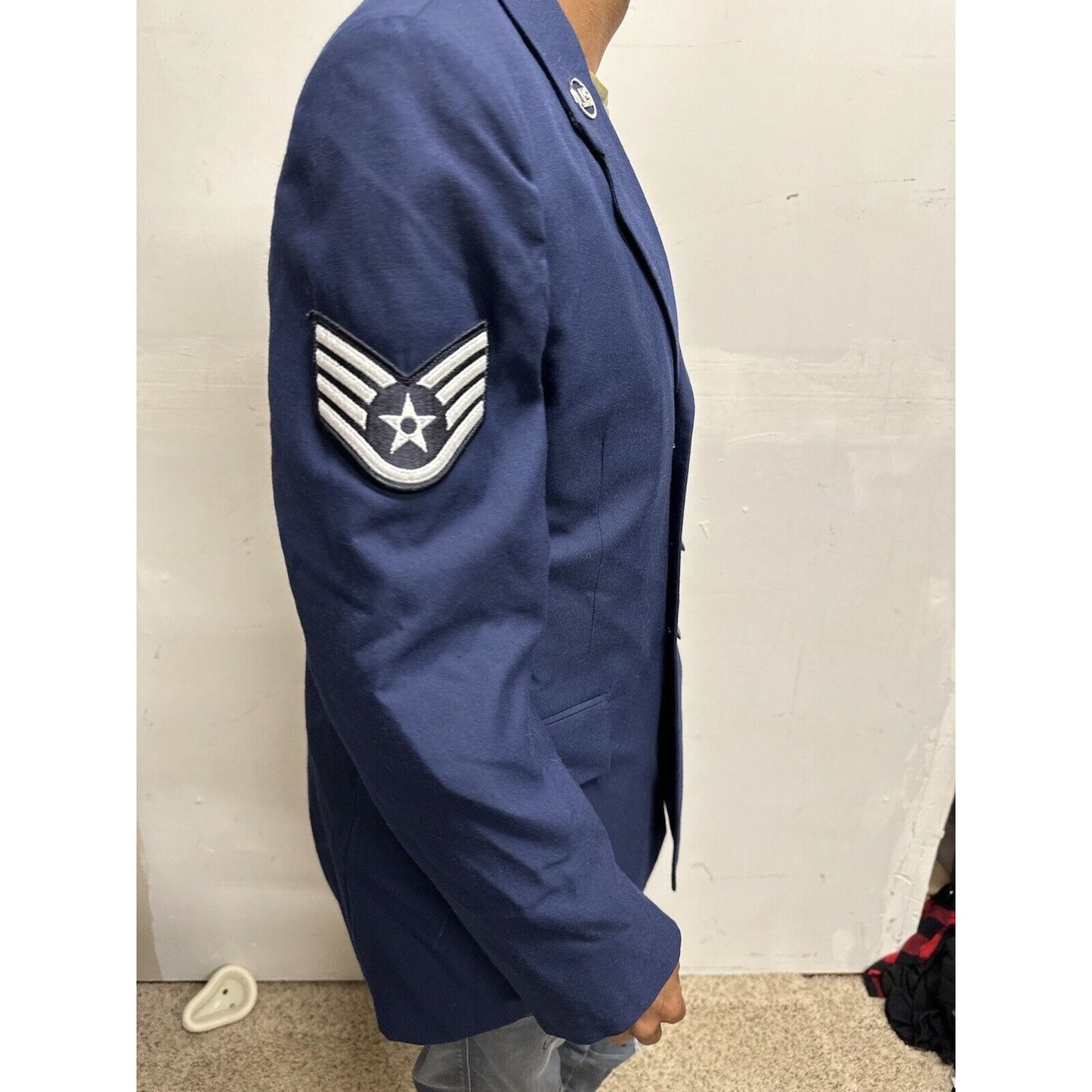 Men’s 40R Coat Uniform Air Force Blue Jacket Staff Sergeant Rank US Insignia