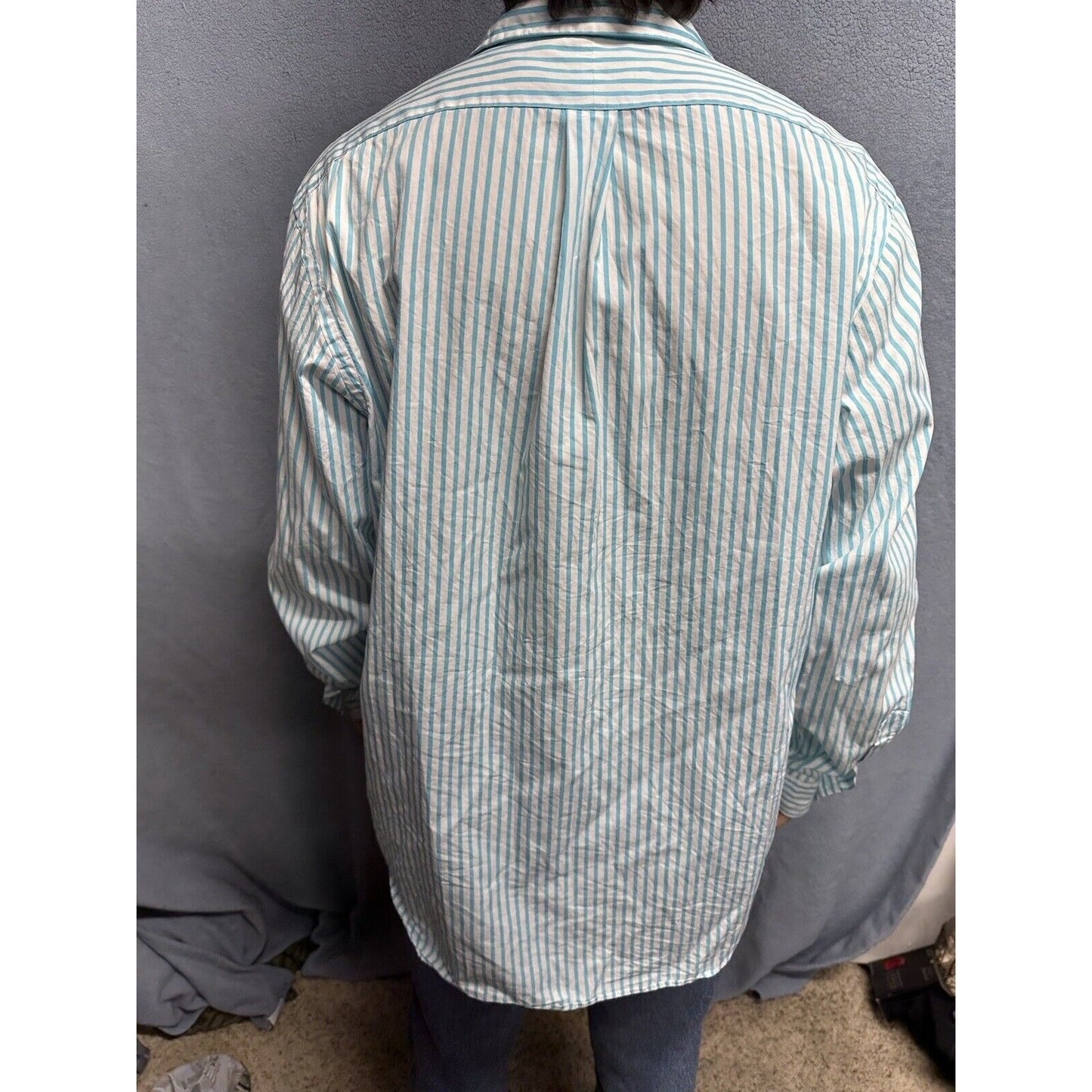 Men’s Teal And White Striped XL Button Up Long Sleeve Ralph Lauren Shirt