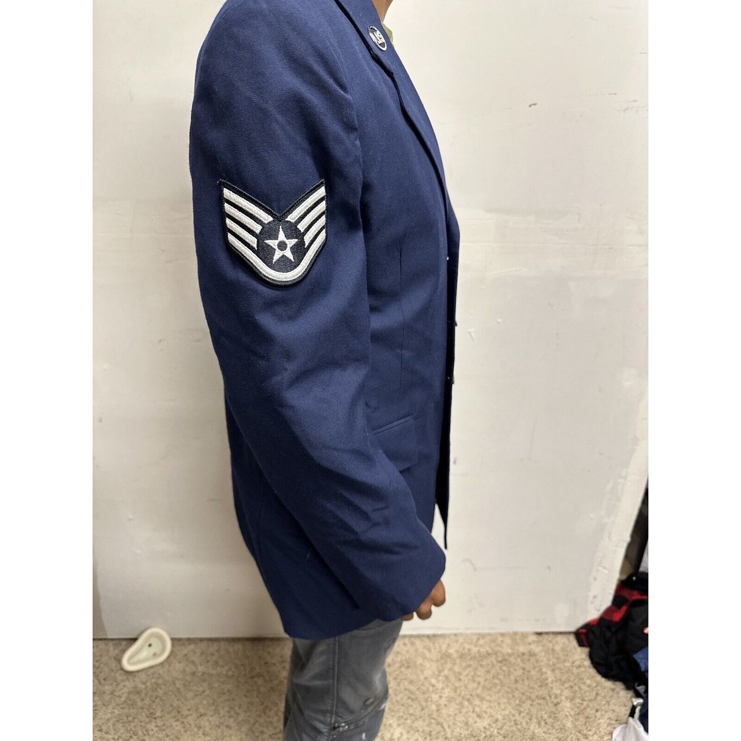 Men’s 40R Coat Uniform Air Force Blue Jacket Staff Sergeant Rank US Insignia
