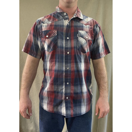 Levi’s Men’s XL Modern Fit Red Blue White Plaid Short Sleeves Button-down Shirt
